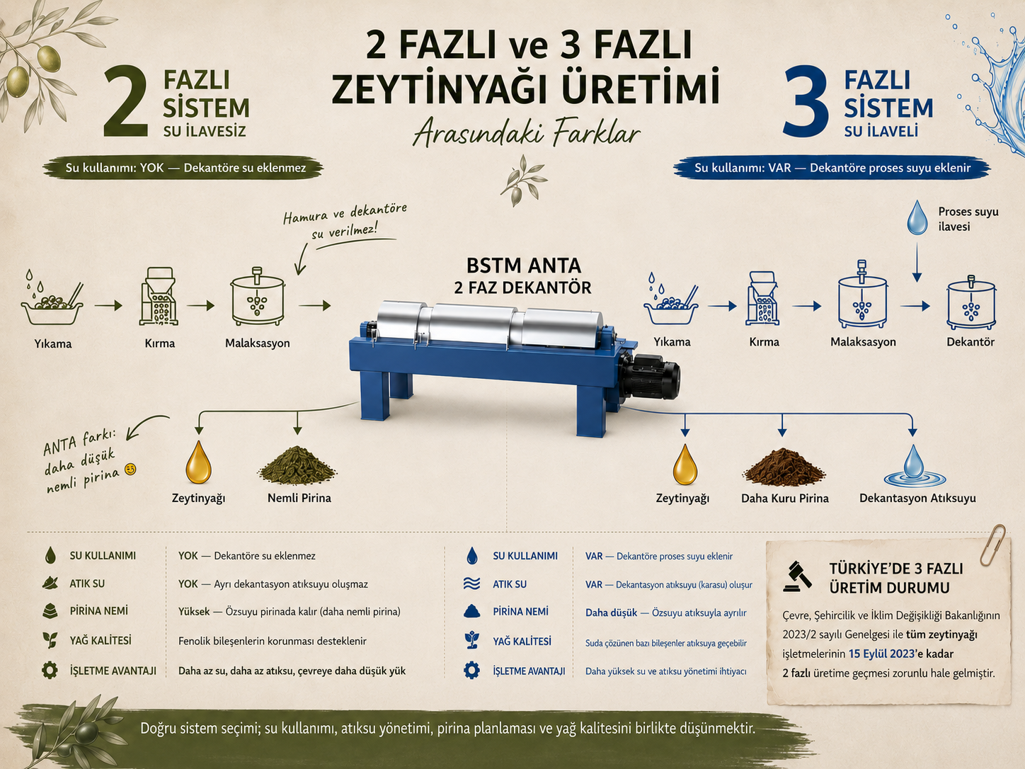 İki Fazlı ve Üç Fazlı Zeytinyağı Üretimi Arasındaki Farklar